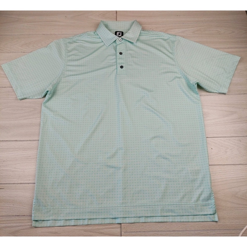 FootJoy Golf Polo Shirt Mens‎ Large Mint Green Grid Performance Stretch Wicking